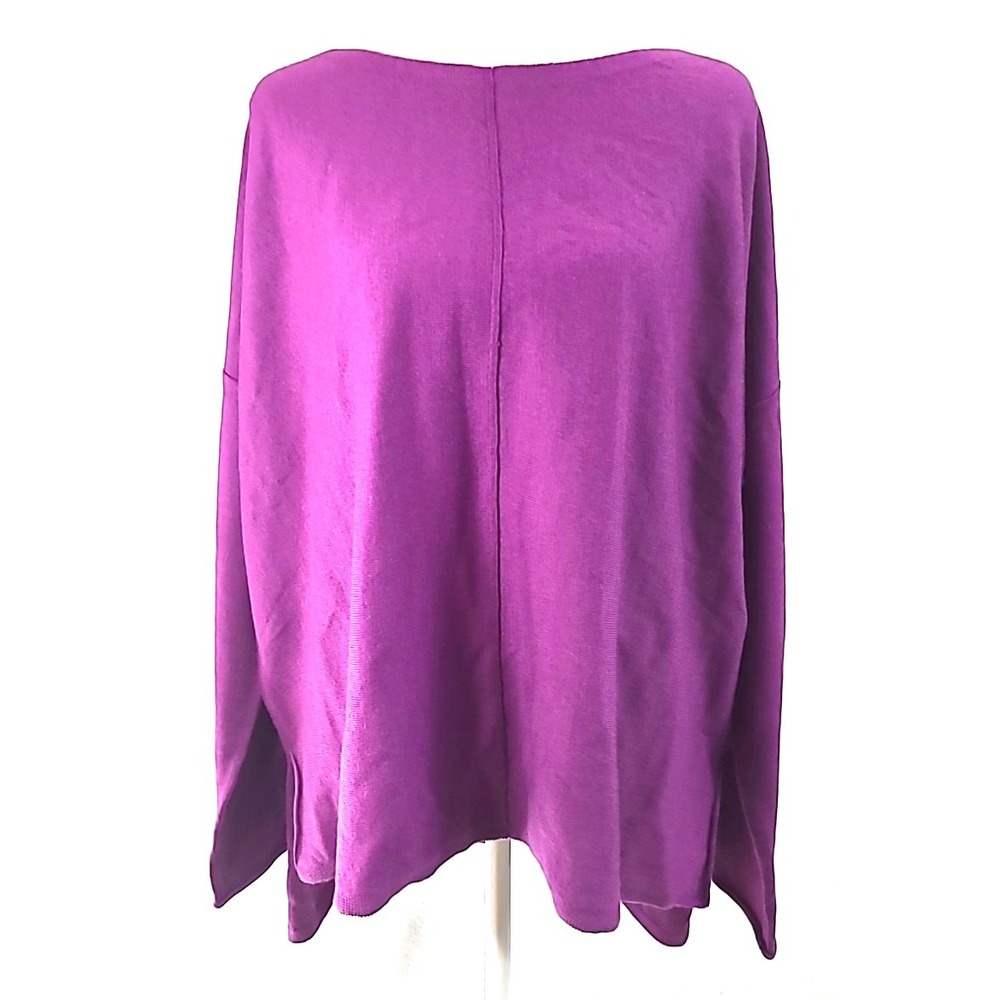New Eileen Fisher Merino Jersey Top Long Sleeve Purple Lagenlook Sz L NWT